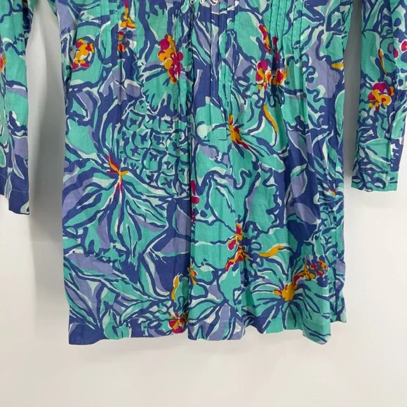 Lilly Pulitzer Beaded Blue Iris Mai Tai Tunic Top Women’s Size XS Pearls Cotton - Picture 4 of 10